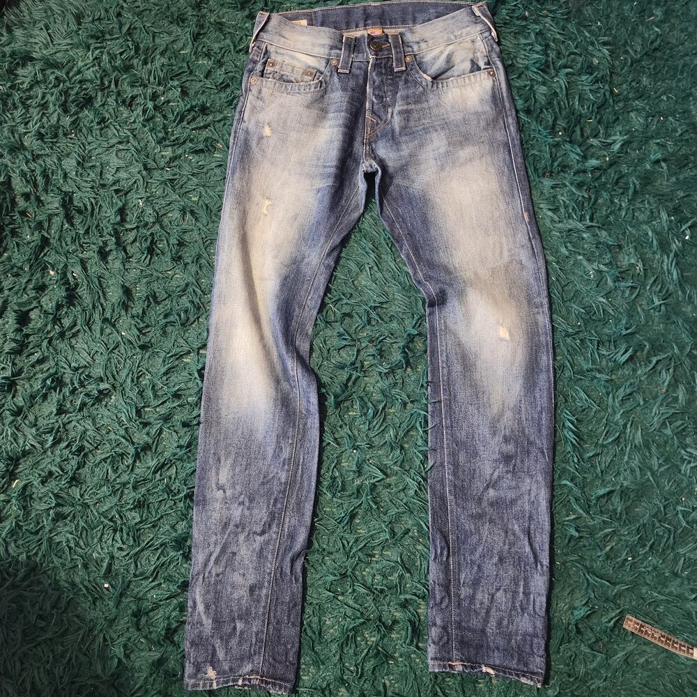 True Religion Distressed Slim Straight Jeans USA Made Mens 29x32 Fade